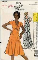 8848 VOGUE EASY 1974 KNIT SHORT SLEEVE V DRESS LENGTHS PATTERN 8